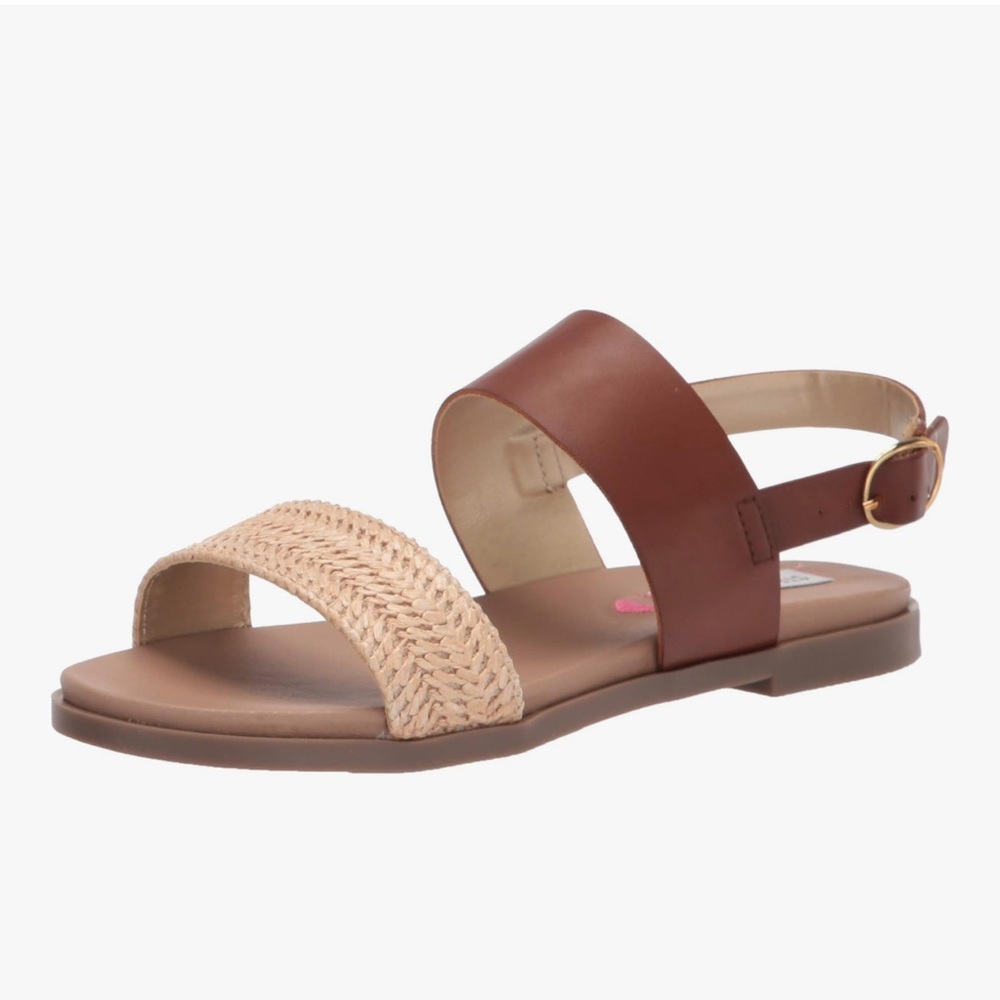 Brown and Tan Straw Darcy Sandals